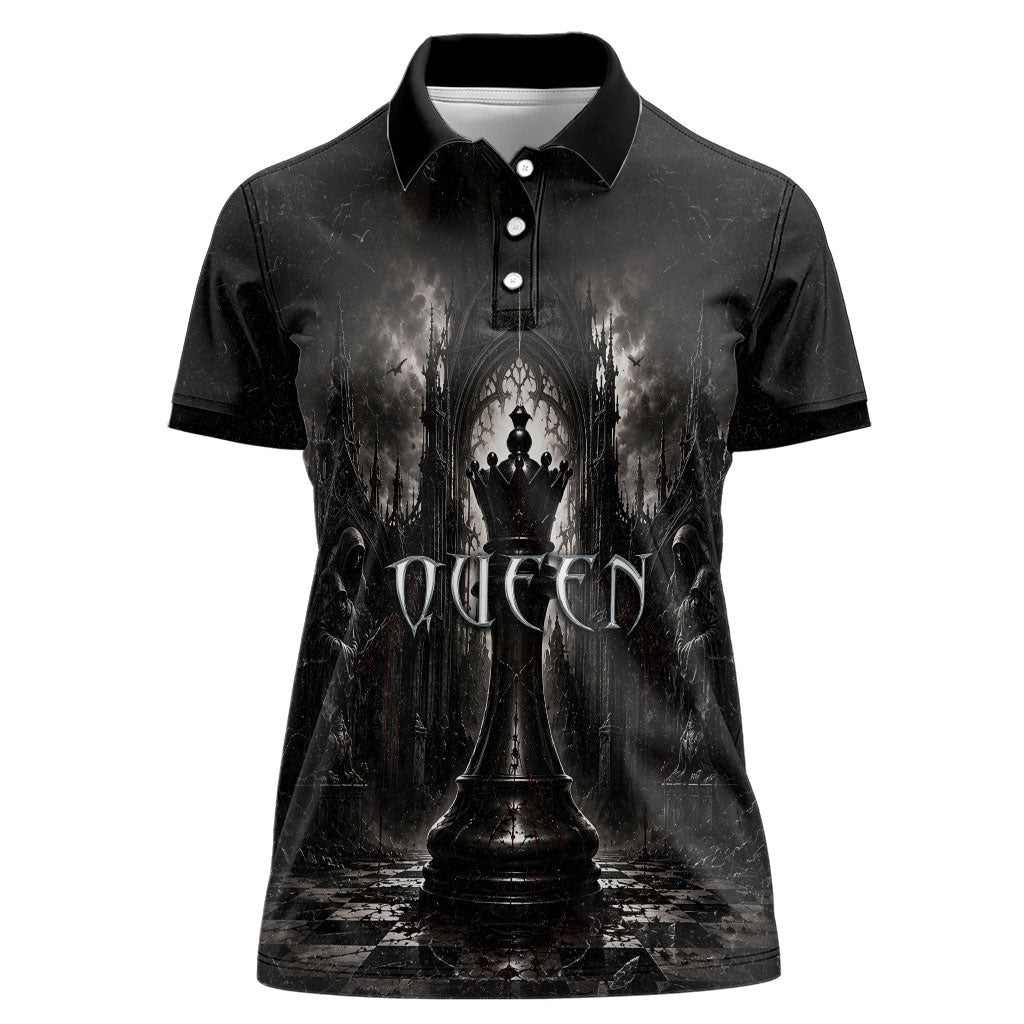 Chess Queen Women Polo Shirt Strategic Board Game Gothic Dark Fantasy