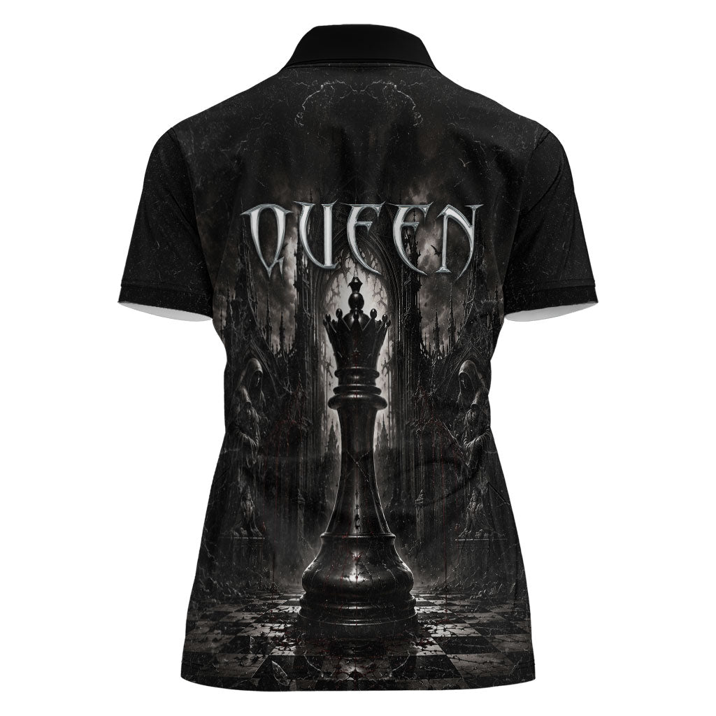Chess Queen Women Polo Shirt Strategic Board Game Gothic Dark Fantasy