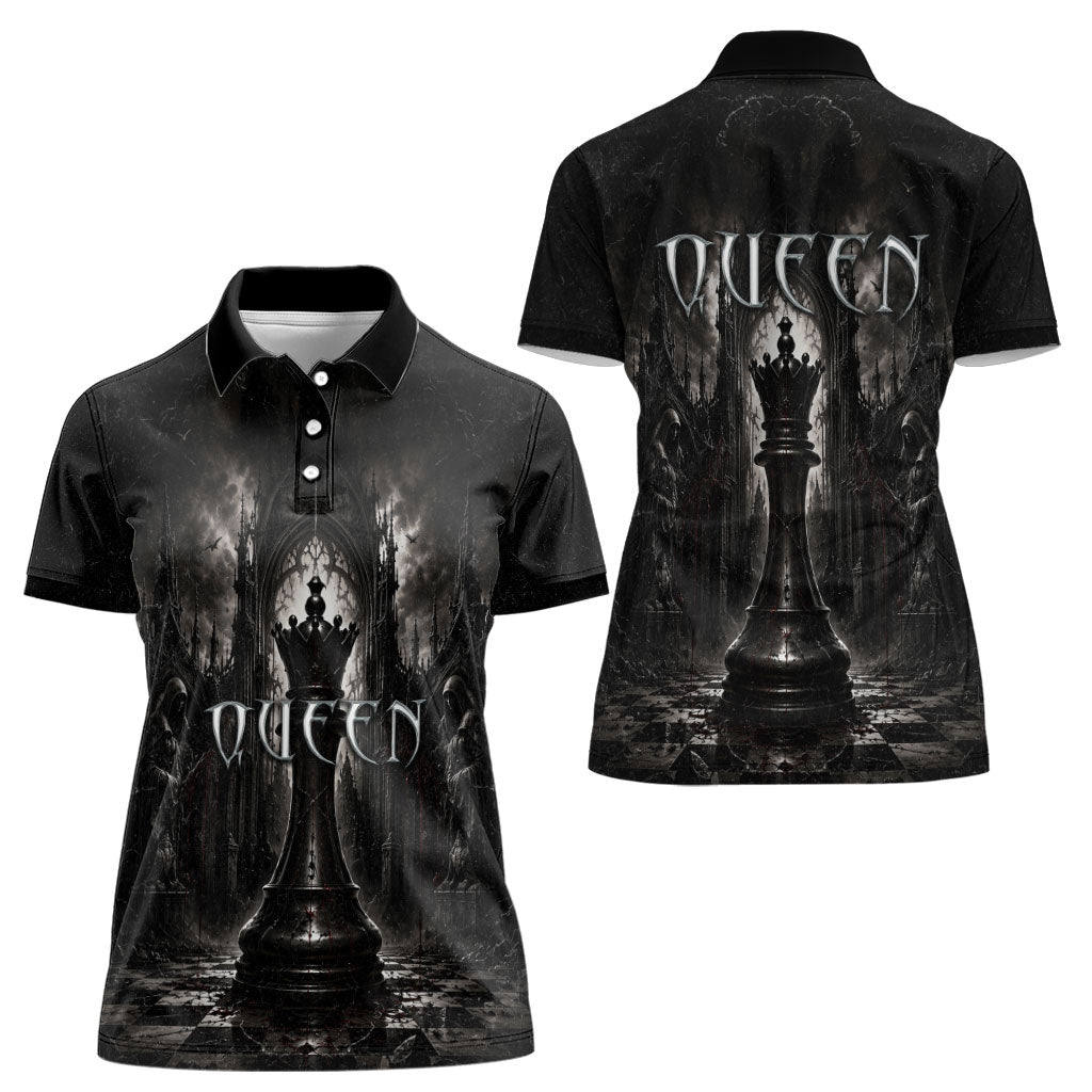 Chess Queen Women Polo Shirt Strategic Board Game Gothic Dark Fantasy