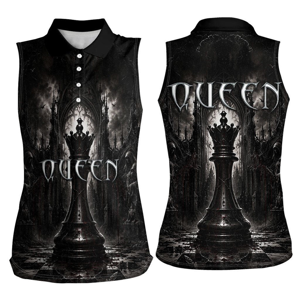 Chess Queen Women Sleeveless Polo Shirt Strategic Board Game Gothic Dark Fantasy