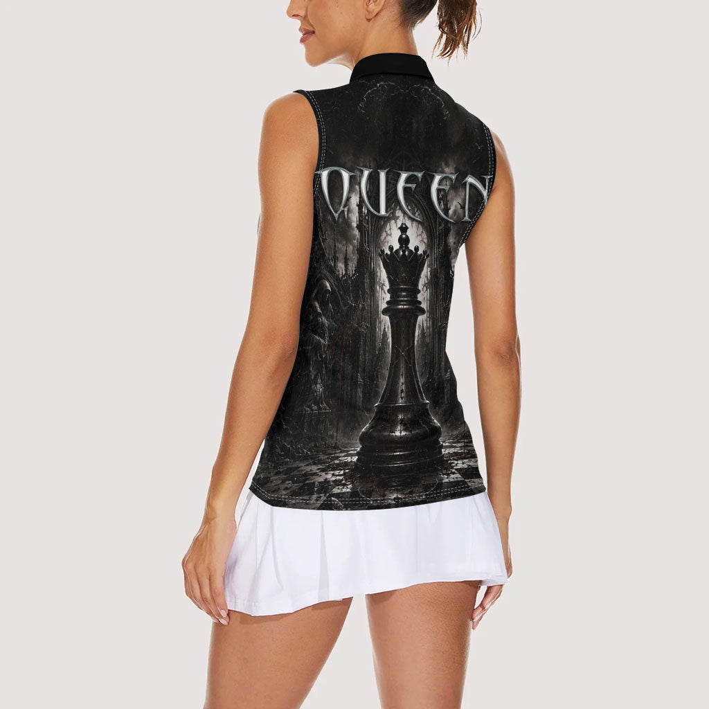 Chess Queen Women Sleeveless Polo Shirt Strategic Board Game Gothic Dark Fantasy