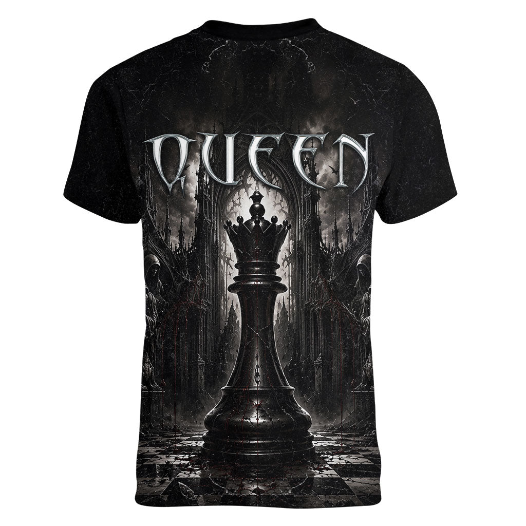 Chess Queen Women V-Neck T-Shirt Strategic Board Game Gothic Dark Fantasy