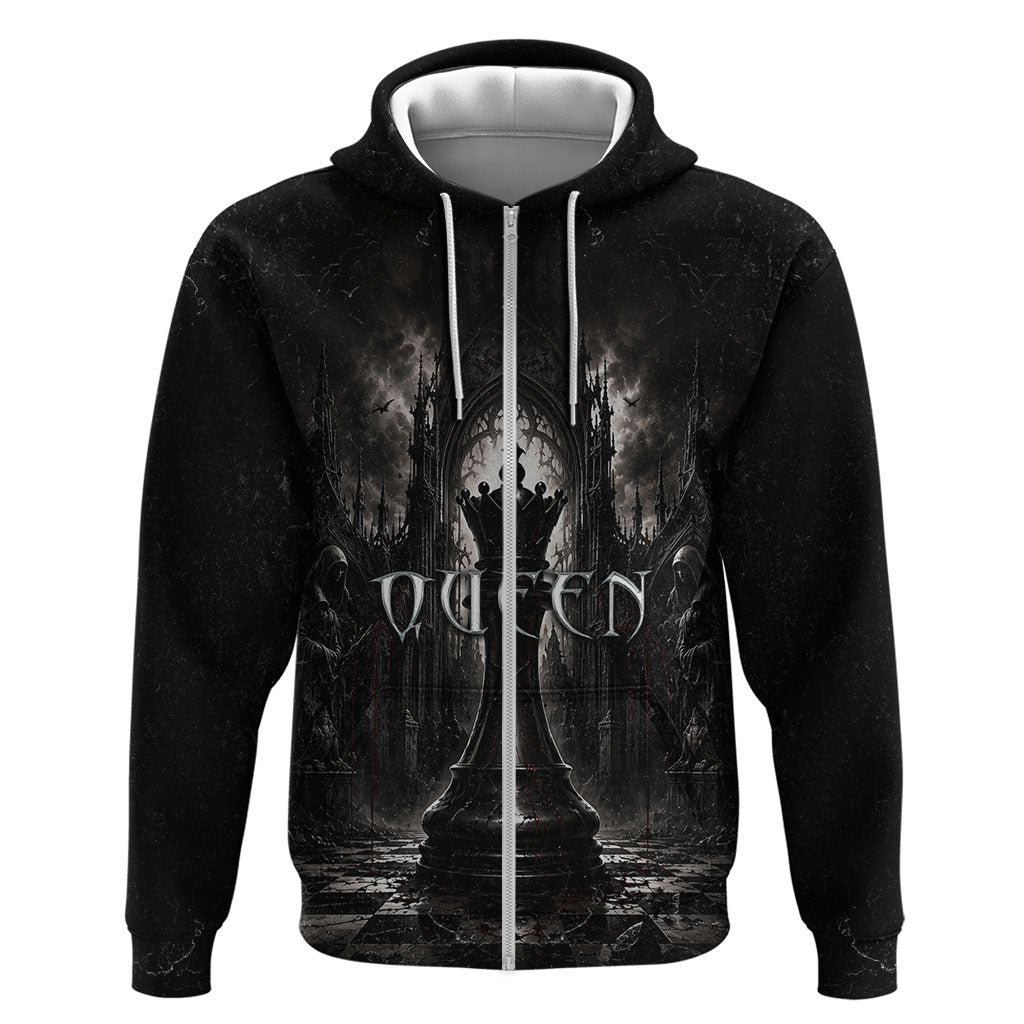 Chess Queen Zip Hoodie Strategic Board Game Gothic Dark Fantasy