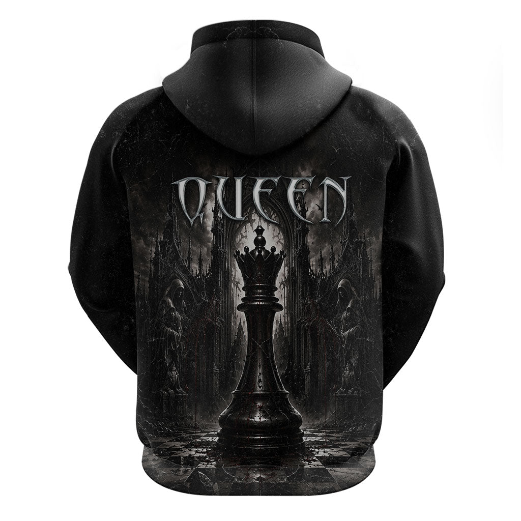 Chess Queen Zip Hoodie Strategic Board Game Gothic Dark Fantasy