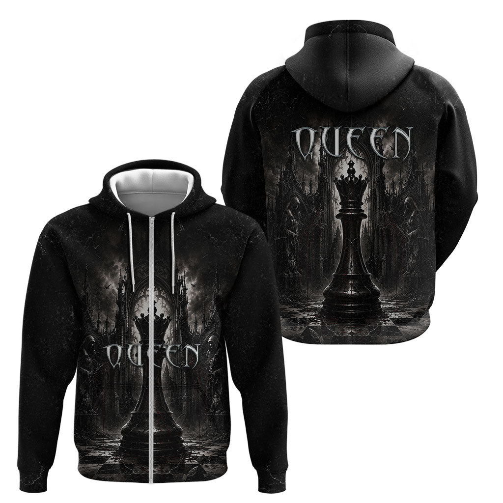 Chess Queen Zip Hoodie Strategic Board Game Gothic Dark Fantasy