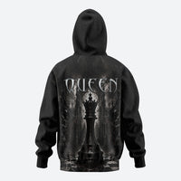 Chess Queen Zip Hoodie Strategic Board Game Gothic Dark Fantasy