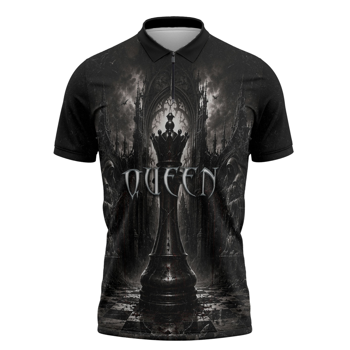 Chess Queen Zipper Polo Shirt Strategic Board Game Gothic Dark Fantasy