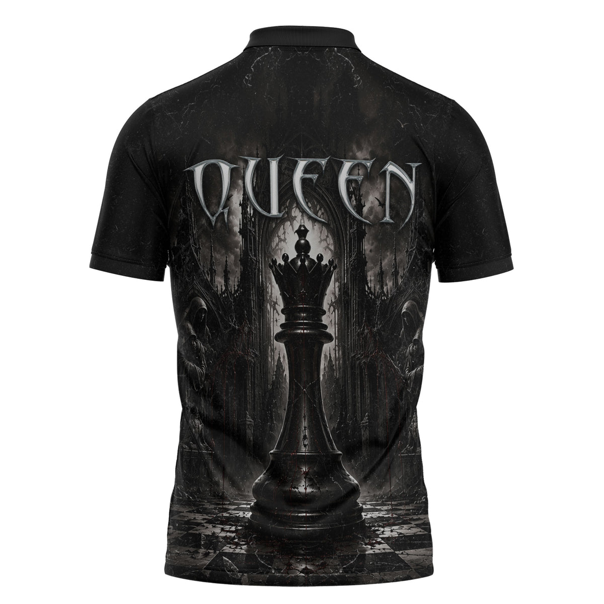 Chess Queen Zipper Polo Shirt Strategic Board Game Gothic Dark Fantasy