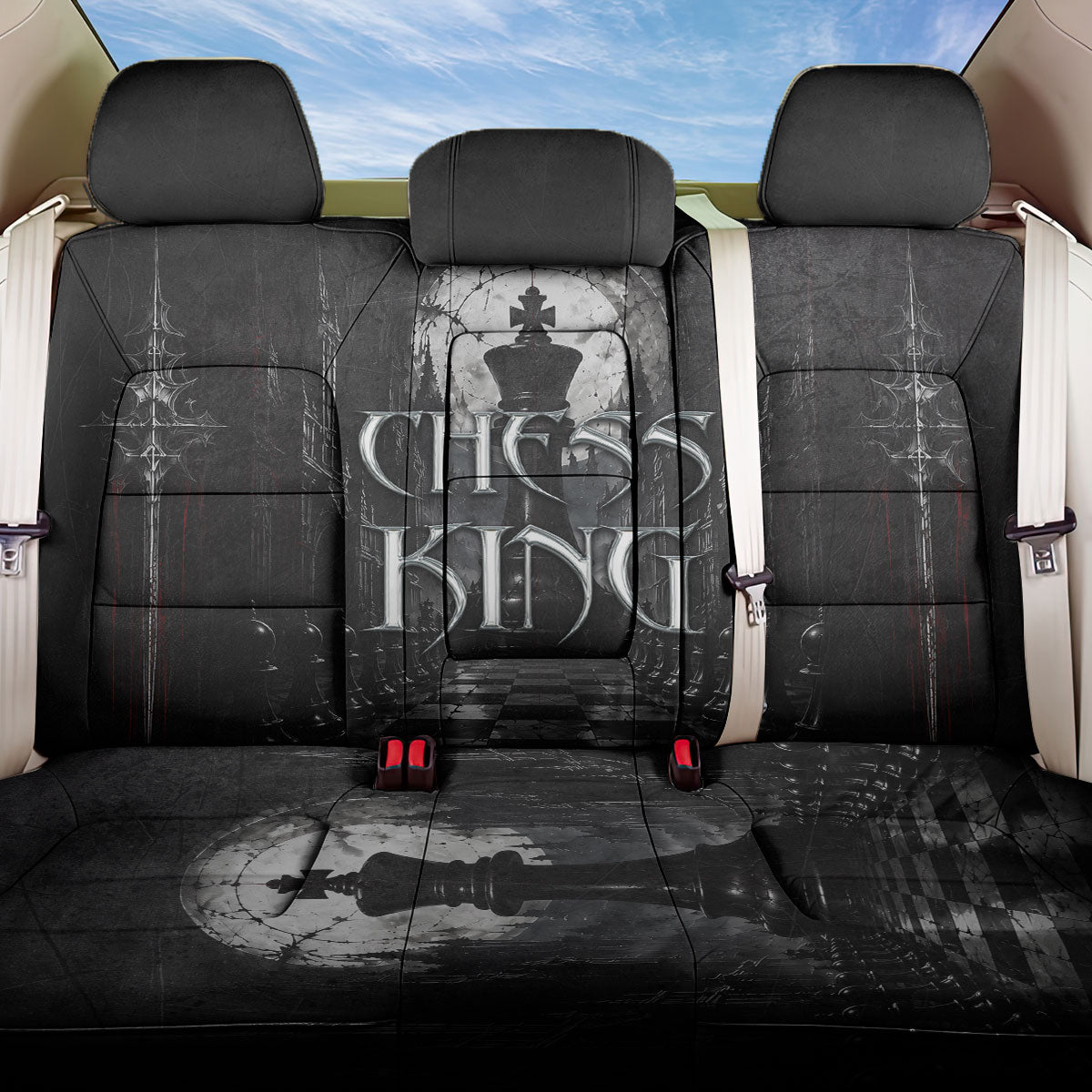 Chess King Back Car Seat Cover Strategic Board Game Gothic Dark Fantasy