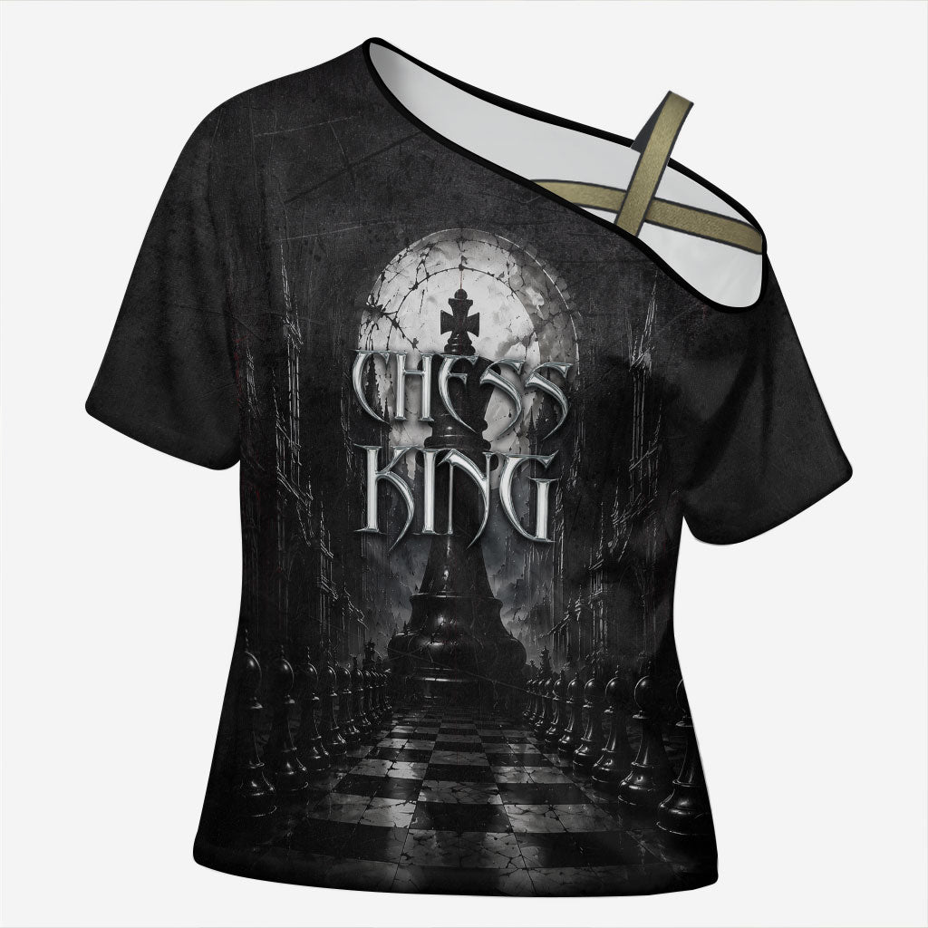 Chess King Cross Shoulder Shirt Strategic Board Game Gothic Dark Fantasy