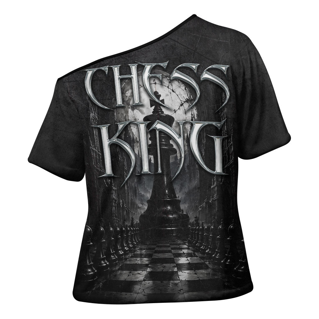 Chess King Cross Shoulder Shirt Strategic Board Game Gothic Dark Fantasy