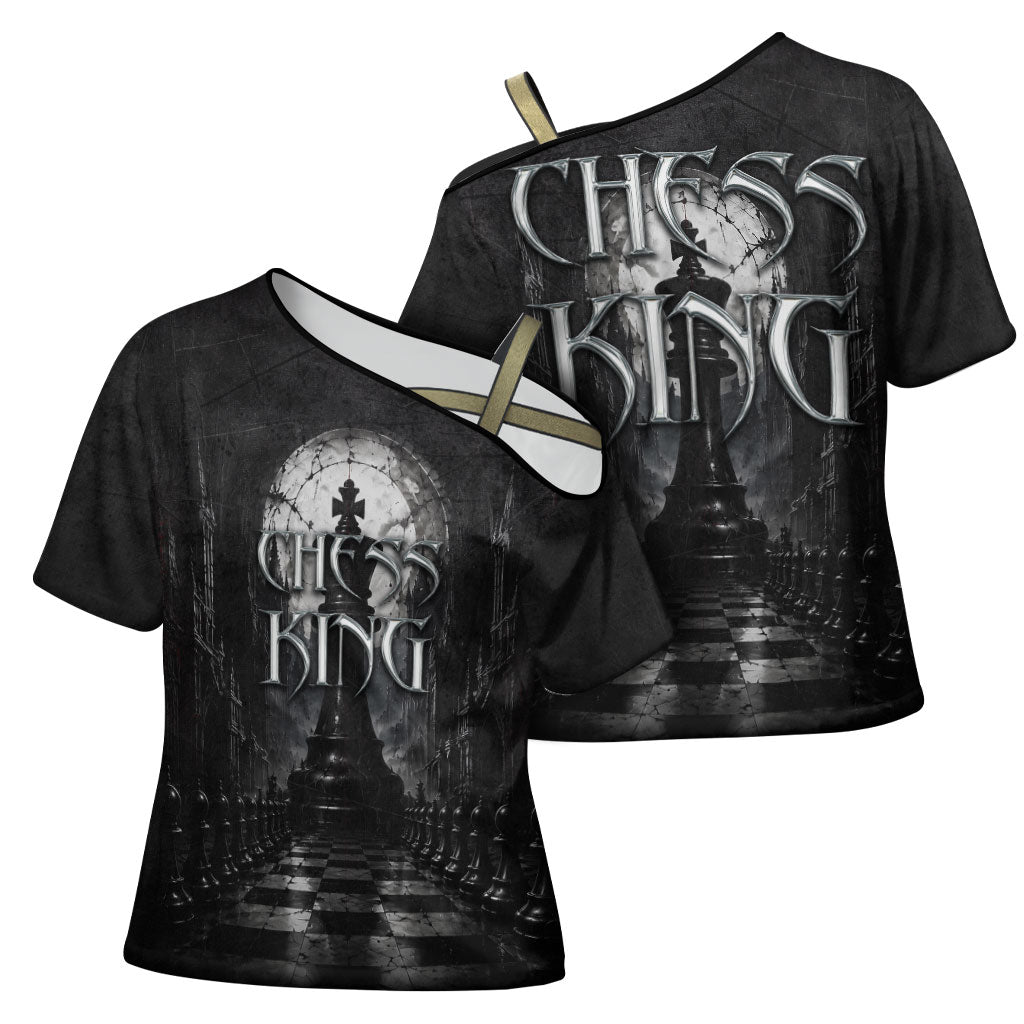Chess King Cross Shoulder Shirt Strategic Board Game Gothic Dark Fantasy