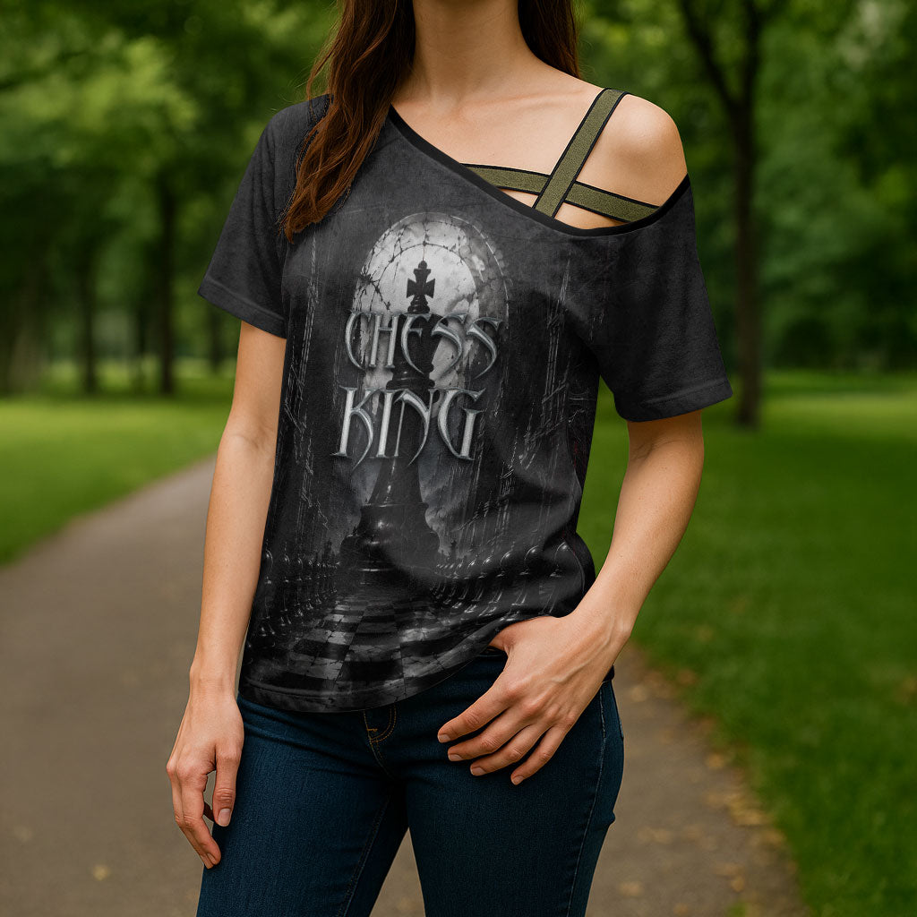 Chess King Cross Shoulder Shirt Strategic Board Game Gothic Dark Fantasy