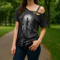 Chess King Cross Shoulder Shirt Strategic Board Game Gothic Dark Fantasy