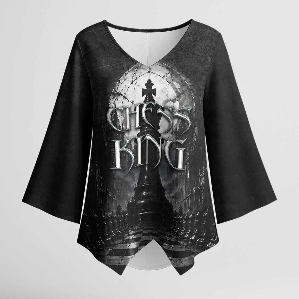 Chess King Kimono Sleeve Blouse Strategic Board Game Gothic Dark Fantasy