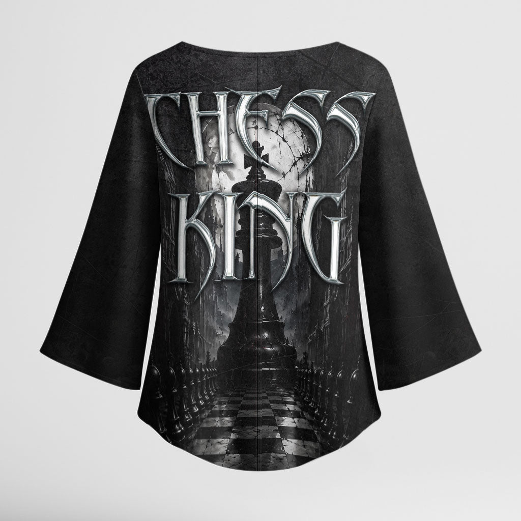 Chess King Kimono Sleeve Blouse Strategic Board Game Gothic Dark Fantasy