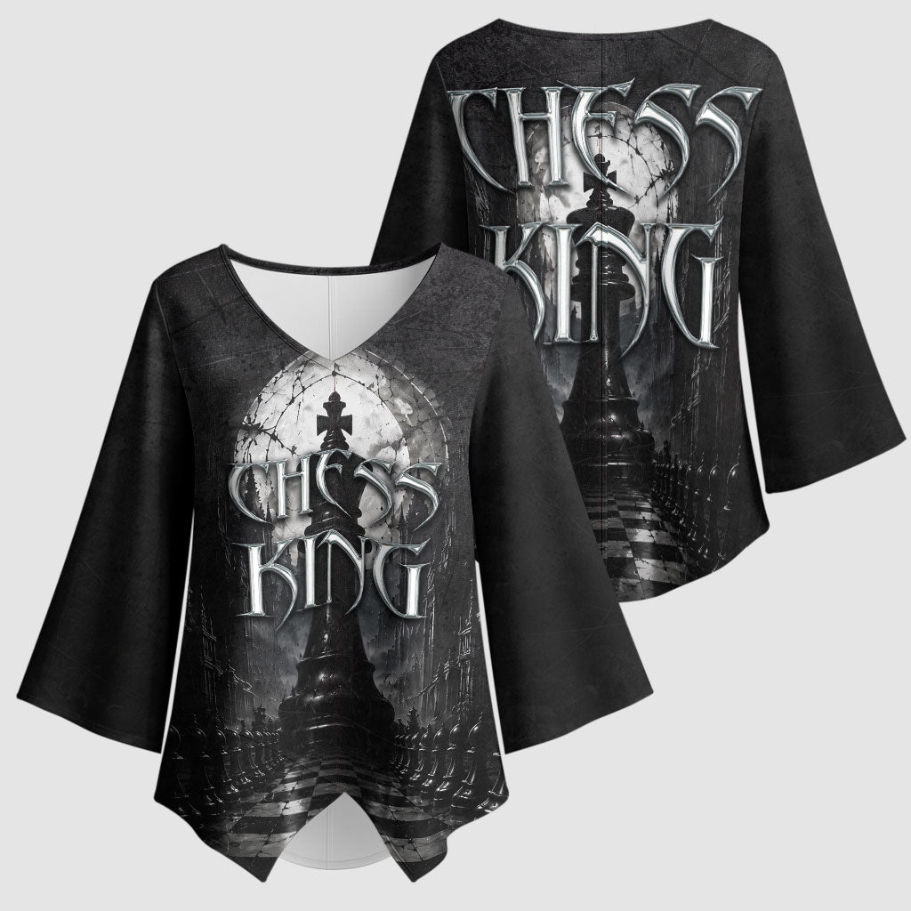 Chess King Kimono Sleeve Blouse Strategic Board Game Gothic Dark Fantasy