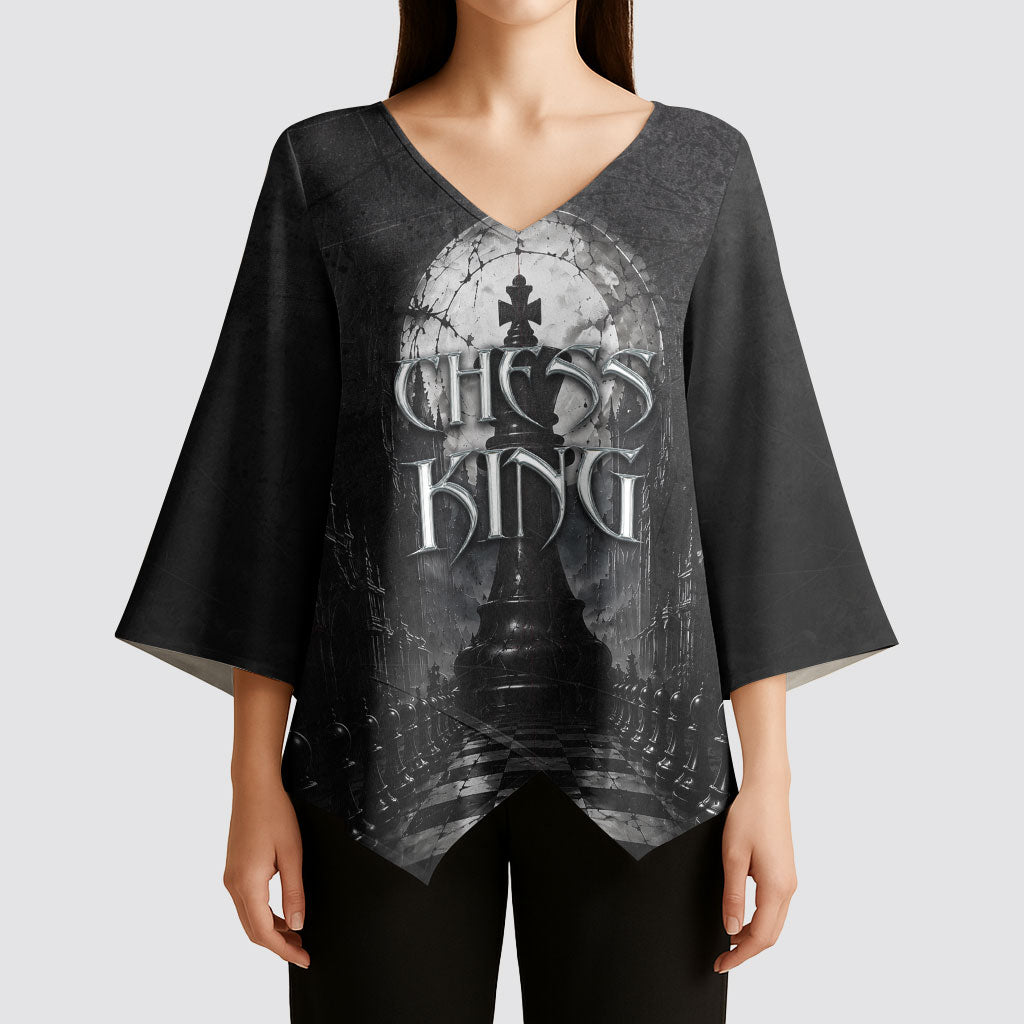 Chess King Kimono Sleeve Blouse Strategic Board Game Gothic Dark Fantasy