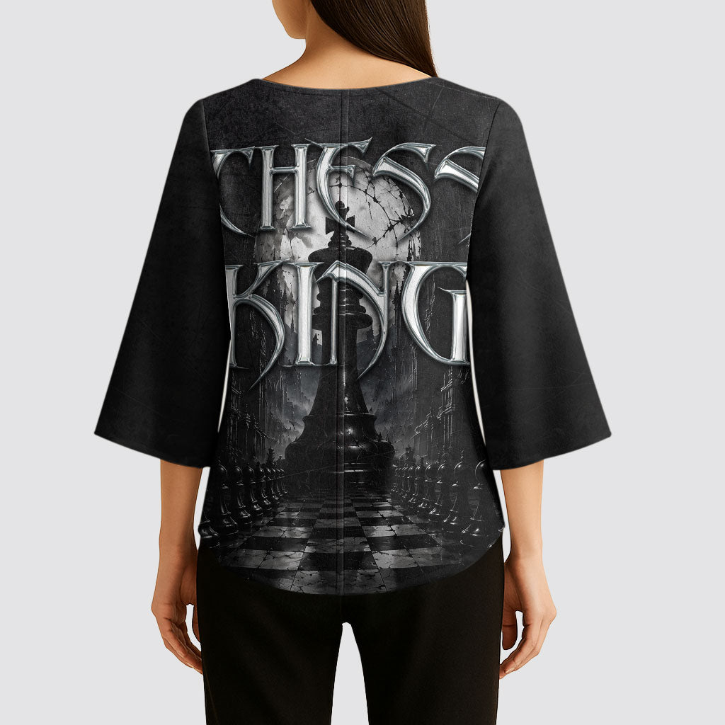 Chess King Kimono Sleeve Blouse Strategic Board Game Gothic Dark Fantasy