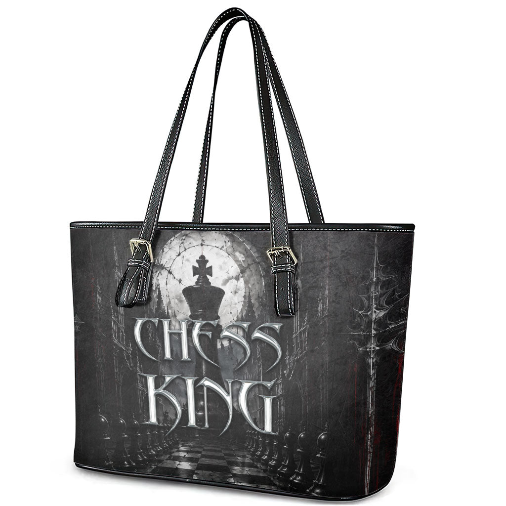 Chess King Leather Tote Bag Strategic Board Game Gothic Dark Fantasy