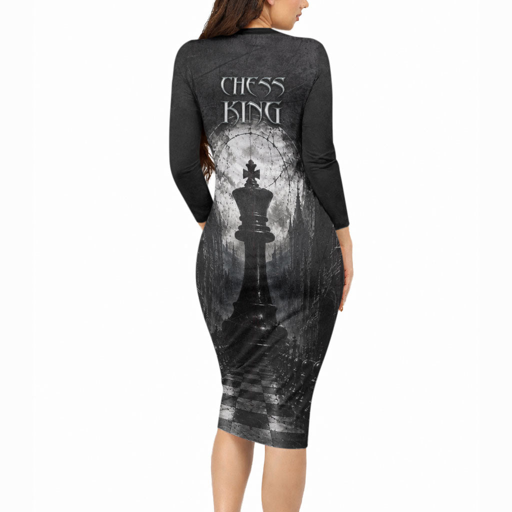 Chess King Long Sleeve Bodycon Dress Strategic Board Game Gothic Dark Fantasy