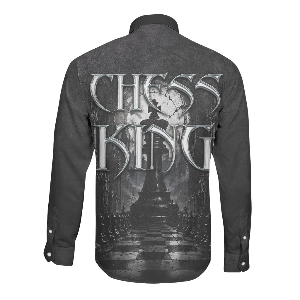 Chess King Long Sleeve Button Shirt Strategic Board Game Gothic Dark Fantasy
