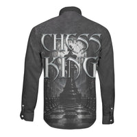 Chess King Long Sleeve Button Shirt Strategic Board Game Gothic Dark Fantasy