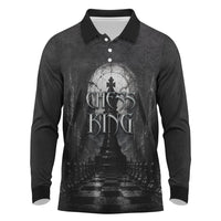 Chess King Long Sleeve Polo Shirt Strategic Board Game Gothic Dark Fantasy