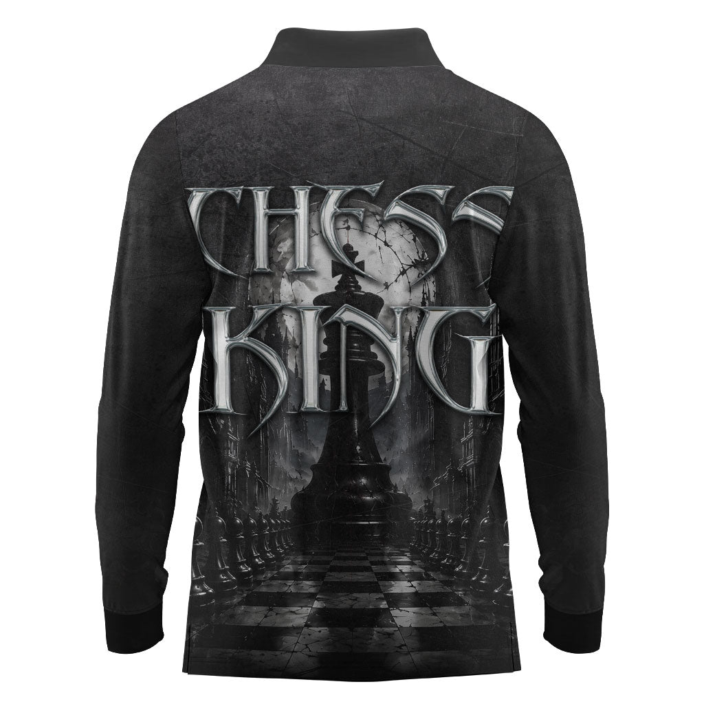 Chess King Long Sleeve Polo Shirt Strategic Board Game Gothic Dark Fantasy