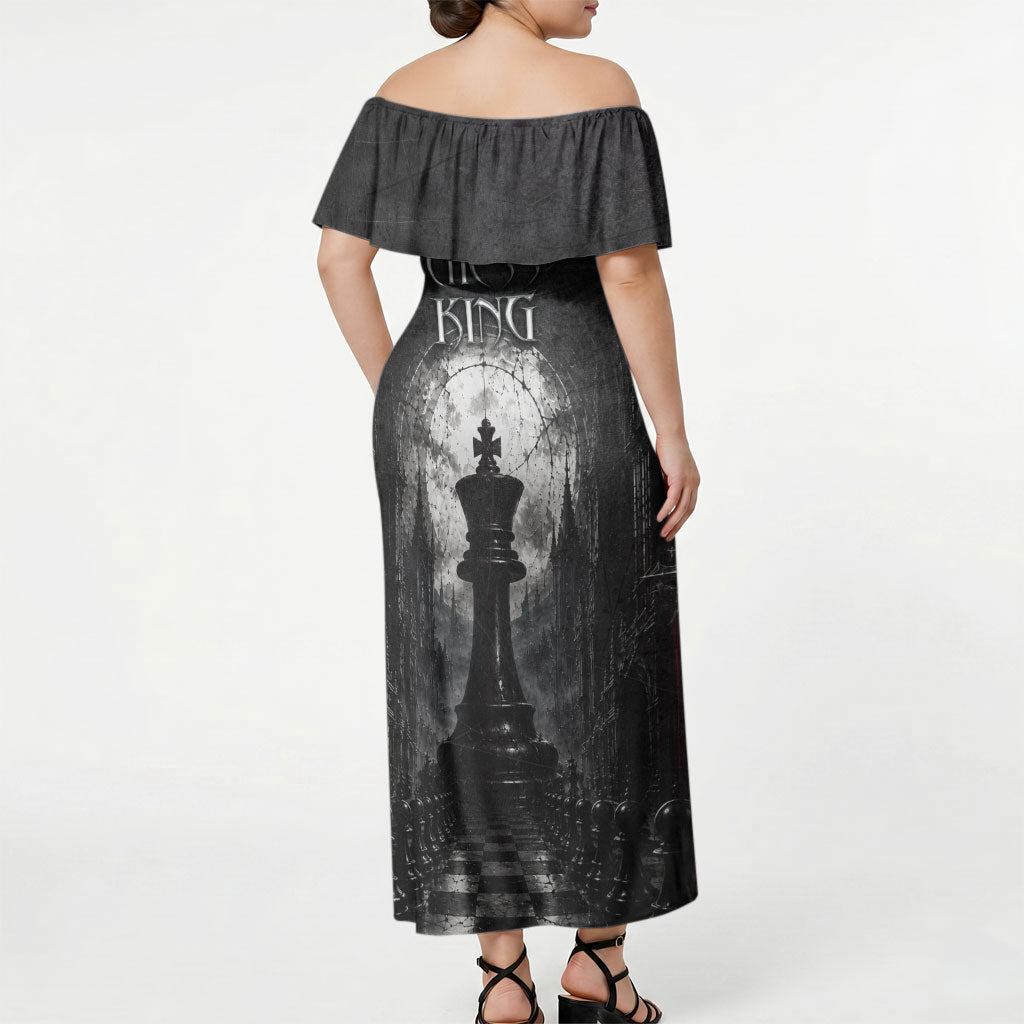 Chess King Off Shoulder Maxi Dress Strategic Board Game Gothic Dark Fantasy