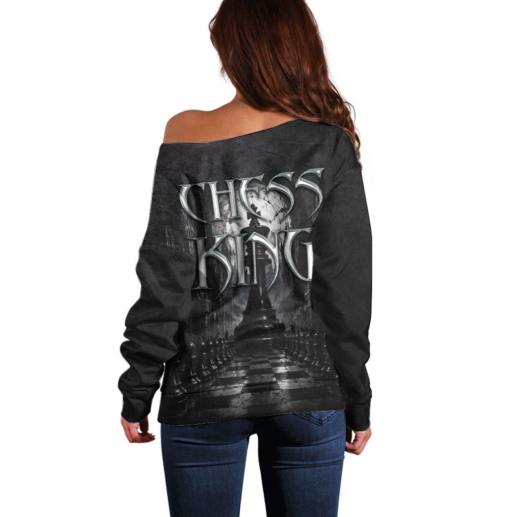 Chess King Off Shoulder Sweater Strategic Board Game Gothic Dark Fantasy