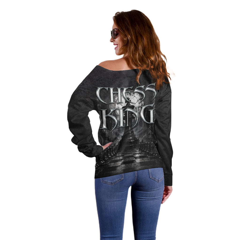 Chess King Off Shoulder Sweater Strategic Board Game Gothic Dark Fantasy