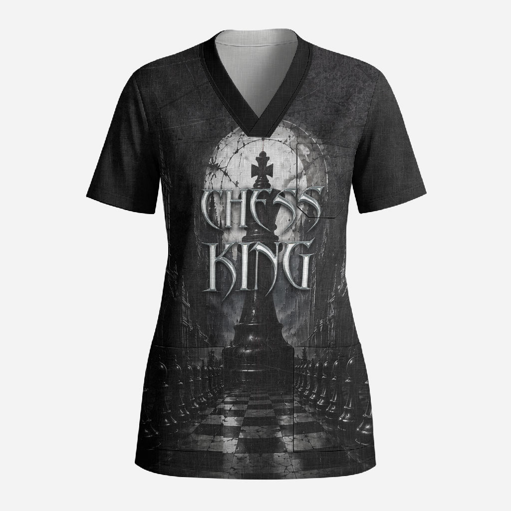 Chess King Scrub Top Strategic Board Game Gothic Dark Fantasy