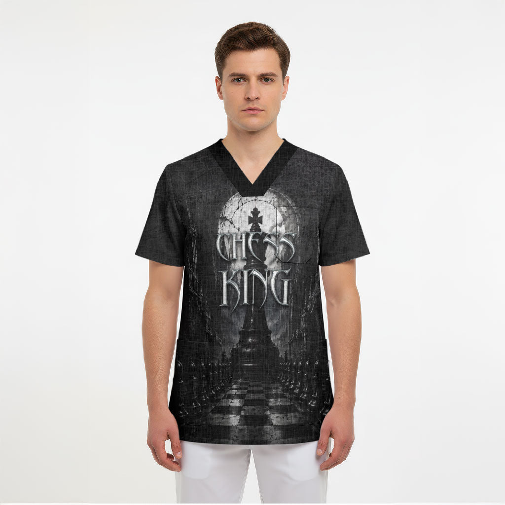 Chess King Scrub Top Strategic Board Game Gothic Dark Fantasy