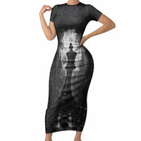 Chess King Short Sleeve Bodycon Dress Strategic Board Game Gothic Dark Fantasy