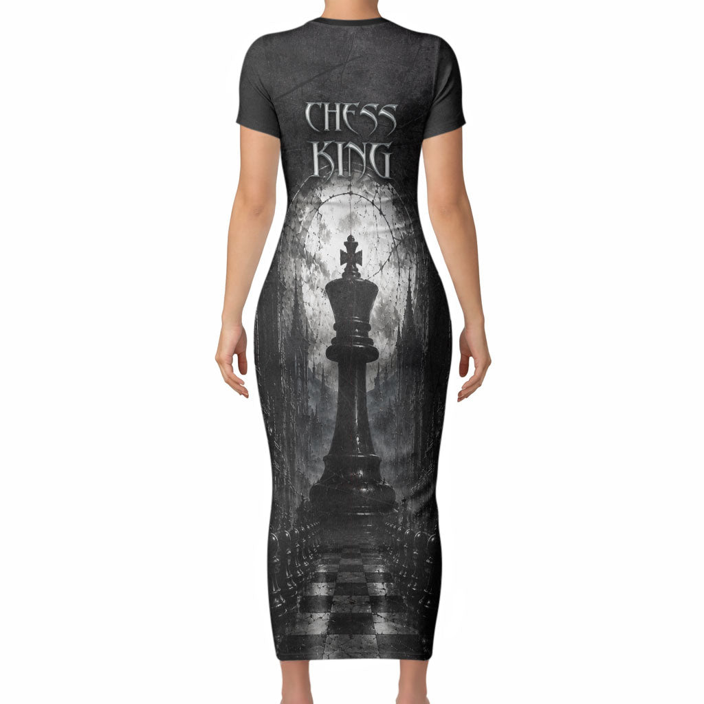 Chess King Short Sleeve Bodycon Dress Strategic Board Game Gothic Dark Fantasy