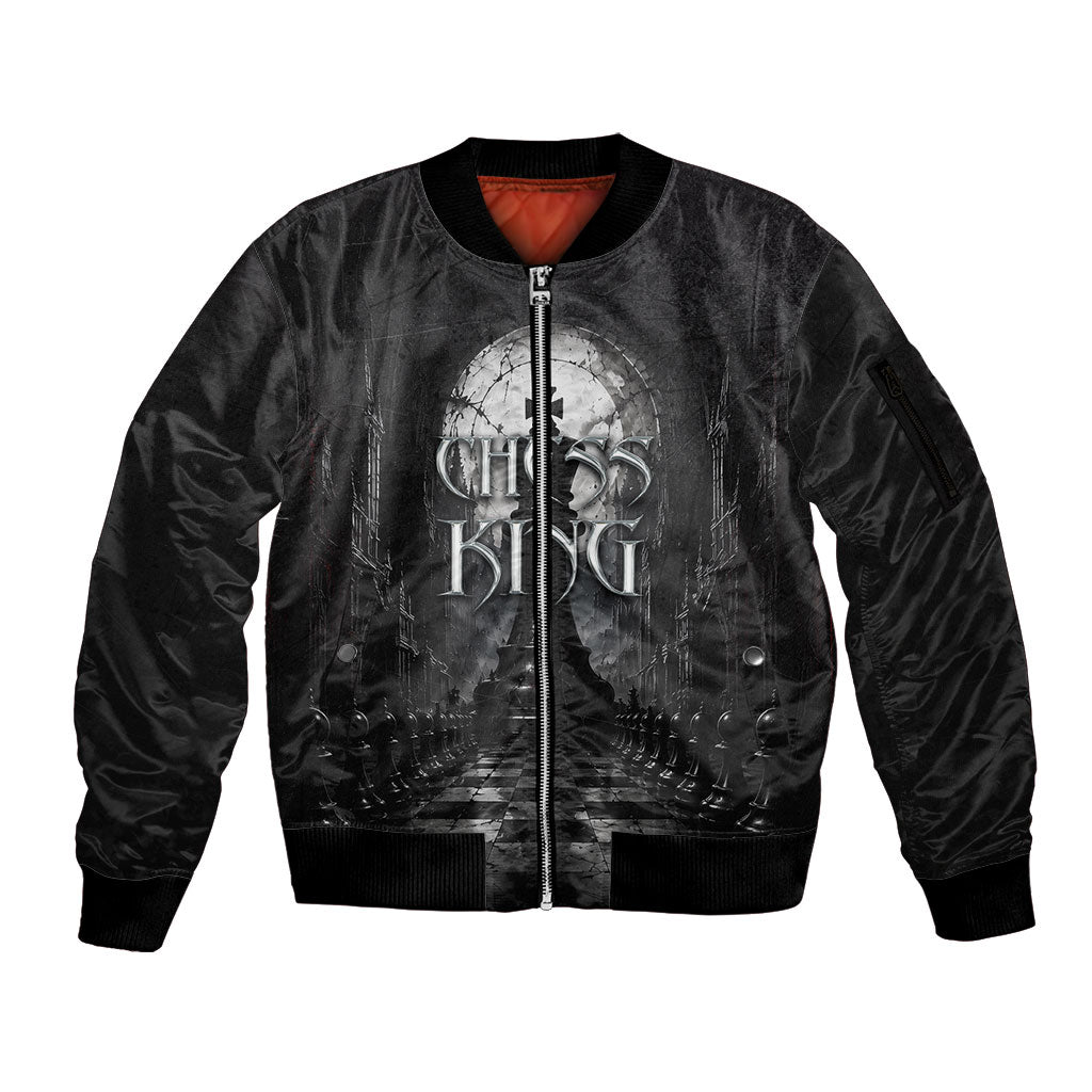 Chess King Sleeve Zip Bomber Jacket Strategic Board Game Gothic Dark Fantasy