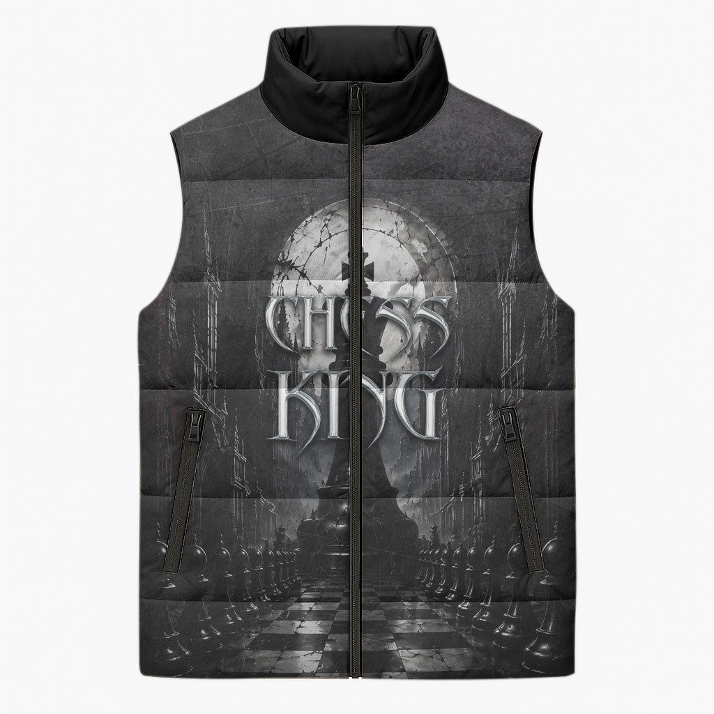 Chess King Sleeveless Puffer Jacket Strategic Board Game Gothic Dark Fantasy