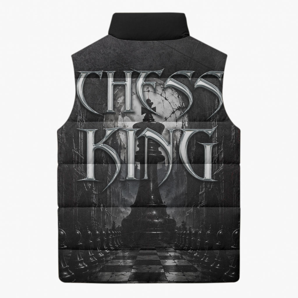 Chess King Sleeveless Puffer Jacket Strategic Board Game Gothic Dark Fantasy