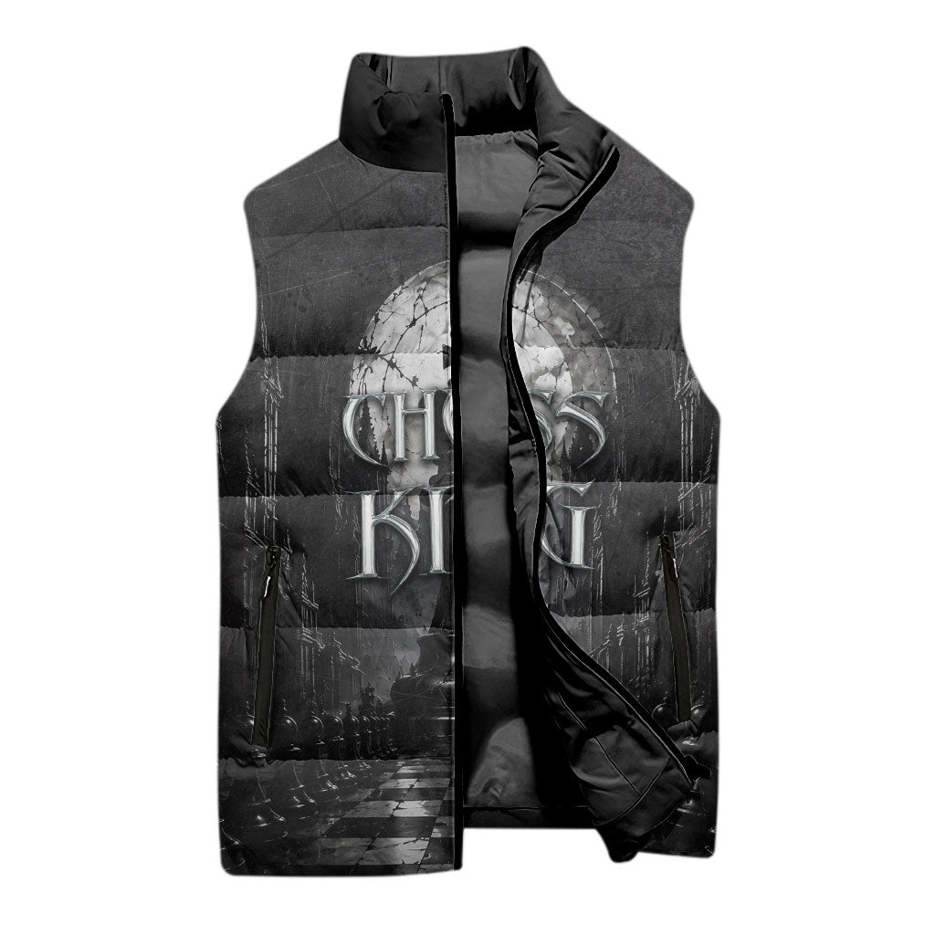Chess King Sleeveless Puffer Jacket Strategic Board Game Gothic Dark Fantasy