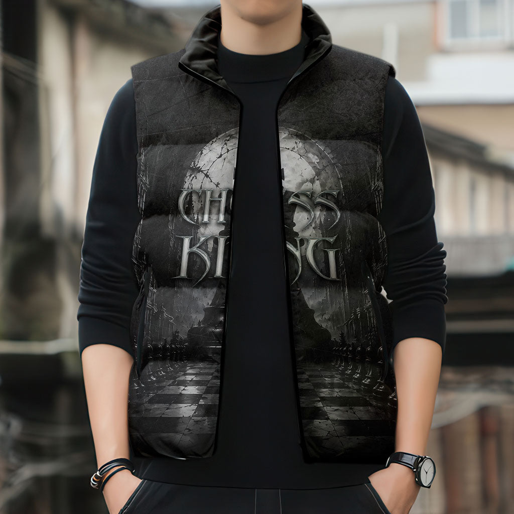 Chess King Sleeveless Puffer Jacket Strategic Board Game Gothic Dark Fantasy