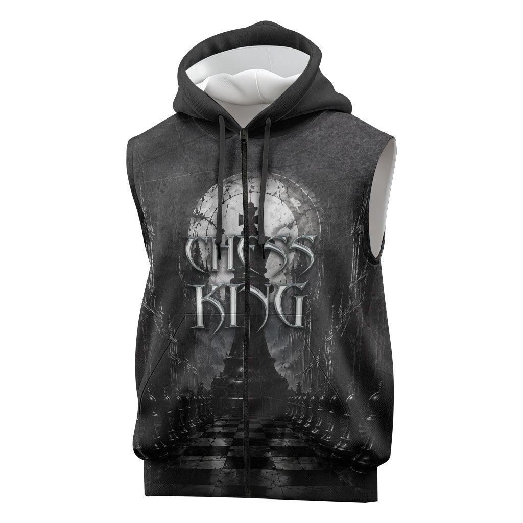 Chess King Sleeveless Zip Hoodie Strategic Board Game Gothic Dark Fantasy