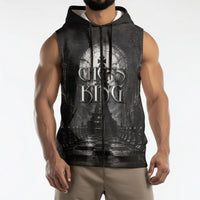 Chess King Sleeveless Zip Hoodie Strategic Board Game Gothic Dark Fantasy