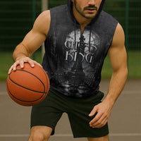 Chess King Sleeveless Zip Hoodie Strategic Board Game Gothic Dark Fantasy