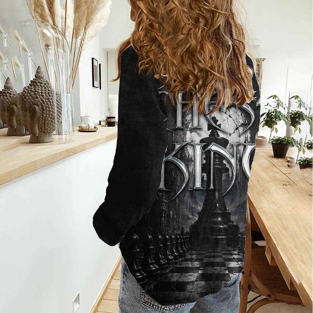 Chess King Women Casual Shirt Strategic Board Game Gothic Dark Fantasy