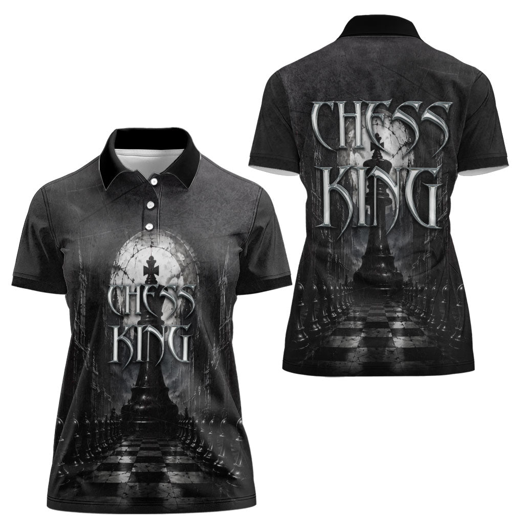 Chess King Women Polo Shirt Strategic Board Game Gothic Dark Fantasy