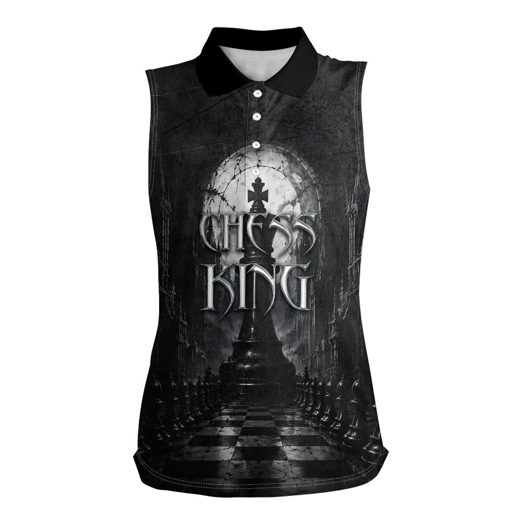 Chess King Women Sleeveless Polo Shirt Strategic Board Game Gothic Dark Fantasy