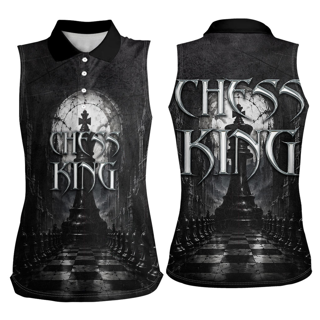 Chess King Women Sleeveless Polo Shirt Strategic Board Game Gothic Dark Fantasy