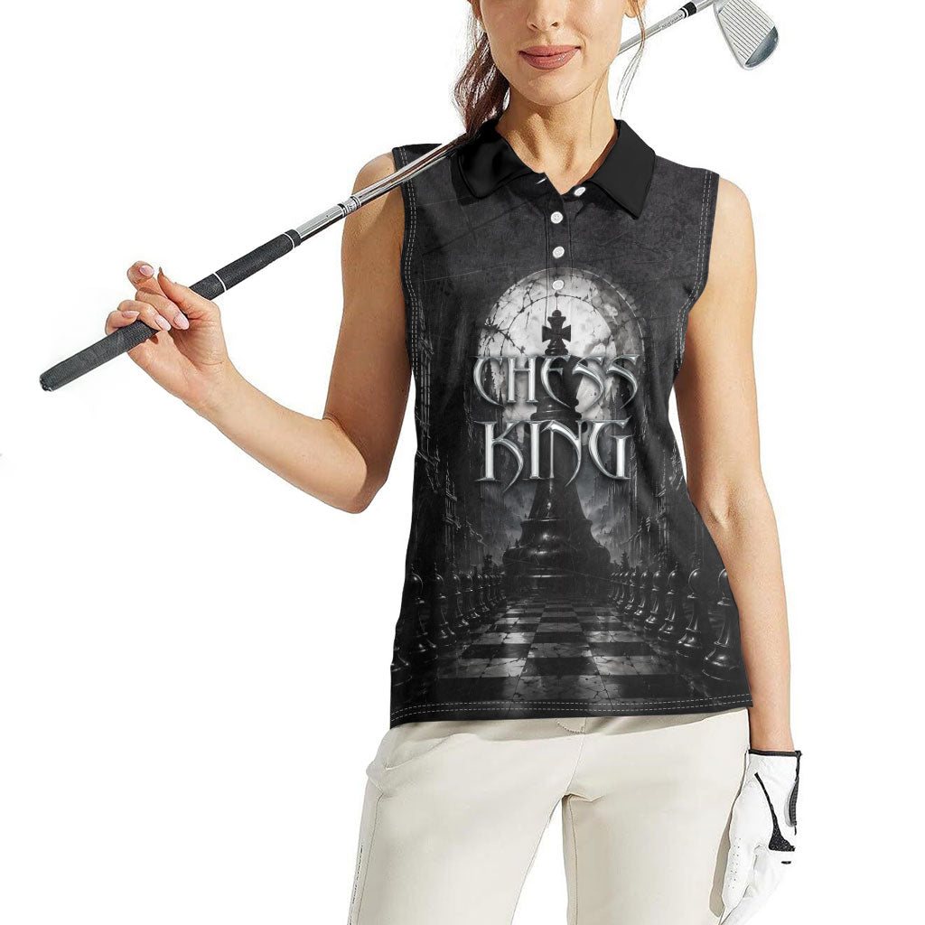 Chess King Women Sleeveless Polo Shirt Strategic Board Game Gothic Dark Fantasy