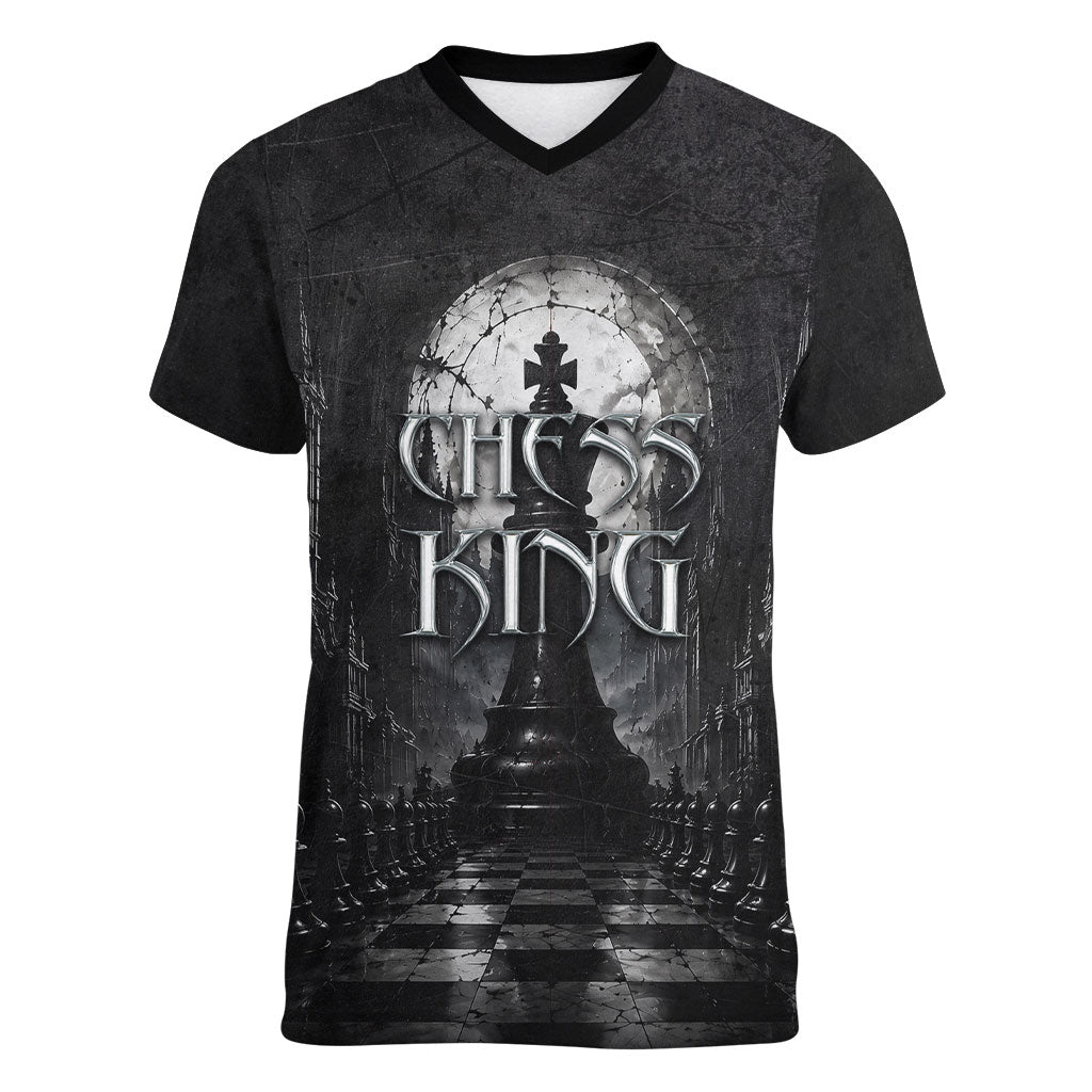 Chess King Women V-Neck T-Shirt Strategic Board Game Gothic Dark Fantasy
